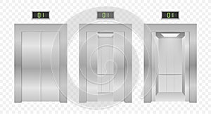 Elevator doors. Closing and opening lift metallic in office building. Vector stock illustration