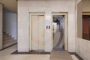 Elevator doors in the portal of a residential house
