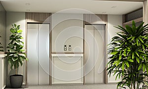 elevator hall entrance to hotel or company office The interior design is decorated in contemporary modern style,