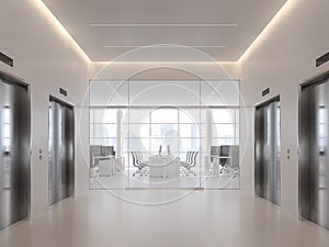 Elevator hall in front of modern office 3d render