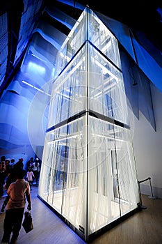 Elevator hoistway transparent