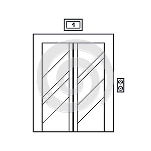 Elevator in house, door lift for transportation, line art. Iron cabin for movement of people and cargo. Up and down