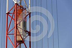 Elevator lift on radio transmitter tower Liblice, Czech republic