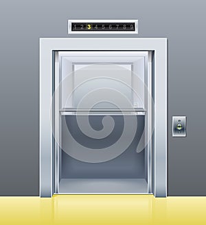 Elevator with opened door