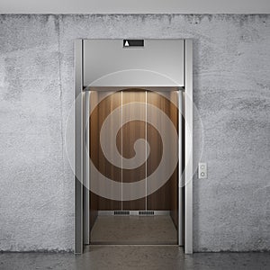 Elevator with opened doors