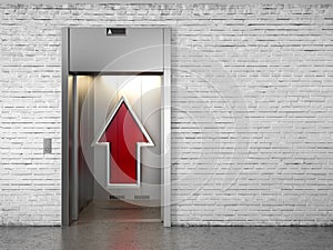 Elevator with opened doors and up arrow