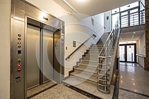 Elevator and staircase in an apartment building