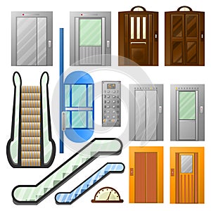 Elevators or escalator lifts vector icons set