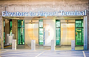 Elevators sign at airport terminal