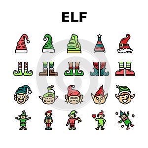 elf christmas cute character icons set vector