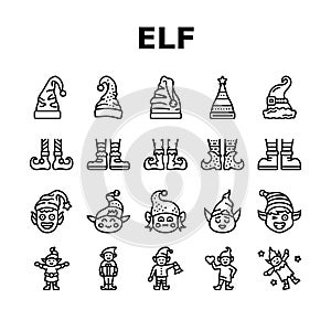 elf christmas cute character icons set vector