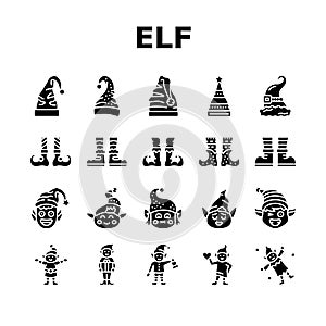 elf christmas cute character icons set vector