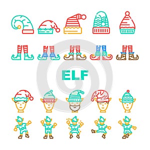 elf christmas cute xmas hat icons set vector