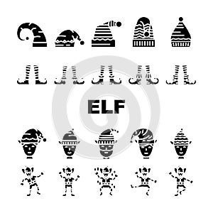 elf christmas cute xmas hat icons set vector