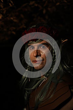 Elf in the forest at night