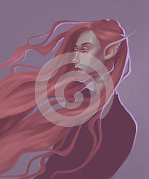Elf girl with long red hair