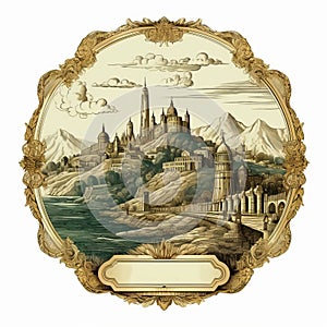 Vintage Isolated City Stamp Print In High Renaissance Style photo