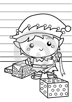 elf happily wrapping the present