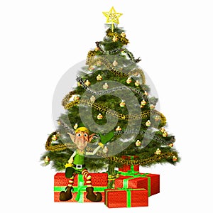 Elf with Presents and Tree