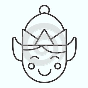 Elf thin line icon. Santa tiny helper person smilling face with hat. Christmas vector design concept, outline style