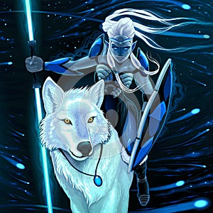 Elf with white wolf
