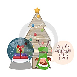 Elf woman with christmas tree and crystal ball