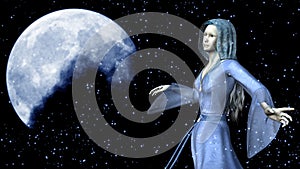 Elf woman in a magical night sky background - 3D rendering