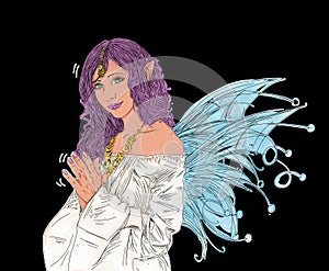 Elf woman, with wings, magic fairy,