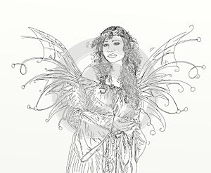 Elf woman, with wings, magic fairy,