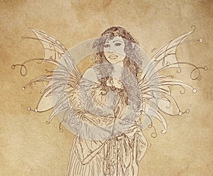 Elf woman, with wings, magic fairy,