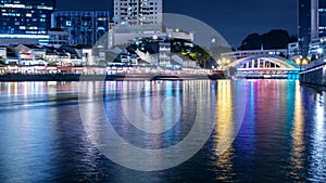 Elgin bridge and Boat Quay in downtown of Singapore at night