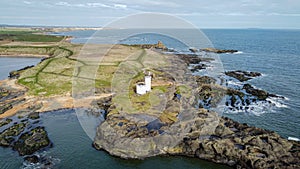 Elie Ness Lighthouse aerial view , Scotland, UK