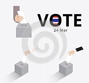 Eligible vector go to the polling station and drop the ballot in ballot box for general election in Thailand,The hand of people