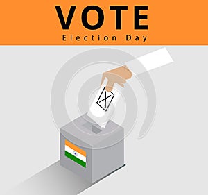 Eligible voter or constituency in locked ballot box for general election day in india, hand of the indian man dropped the card int