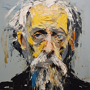 Elijah Painting: Expressive Impasto Old Man In Black And White