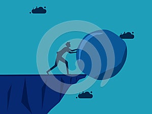 Eliminate the burden. Businessman pushing a stone down a hill. vector