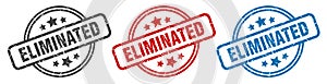 eliminated stamp. eliminated round isolated sign. photo