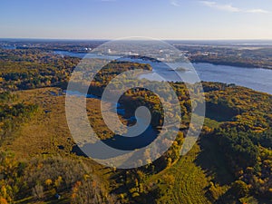 Eliot historic town center aerial view, Maine, USA