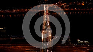 Aerial night view of Budapest Elisabeth Bridge, Hungary