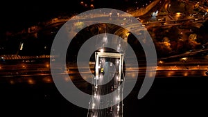 Aerial night view of Budapest Elisabeth Bridge, Hungary