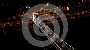 Aerial night view of Budapest Elisabeth Bridge, Hungary