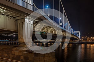 Elisabeth Bridge illuminated at night in Budapest, Hungary