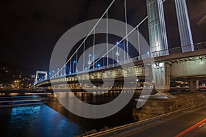 Elisabeth Bridge illuminated at night in Budapest, Hungary