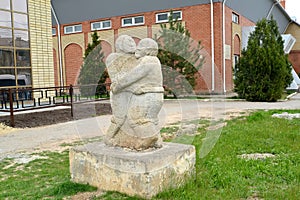 ELISTA, RUSSIA. A sculpture `The Kalmyk fight` about the building of Academy of fight
