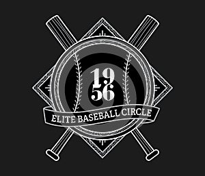 Elite baseball circle white on black