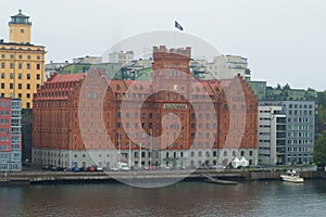 Elite Marina Tower hotel in the foggy gloomy afternoon. Stockholm, Sweden