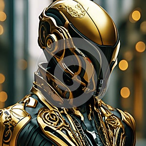 Elite space soldier in golden armor, generative ai illustration