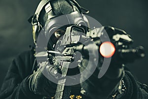 Elite special unit soldier with gasmask