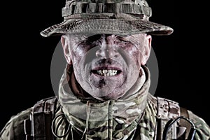 Elite troops angry military soldier clenching teeth