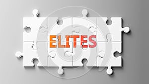 Elites complex like a puzzle - pictured as word Elites on a puzzle pieces to show that Elites can be difficult and needs photo